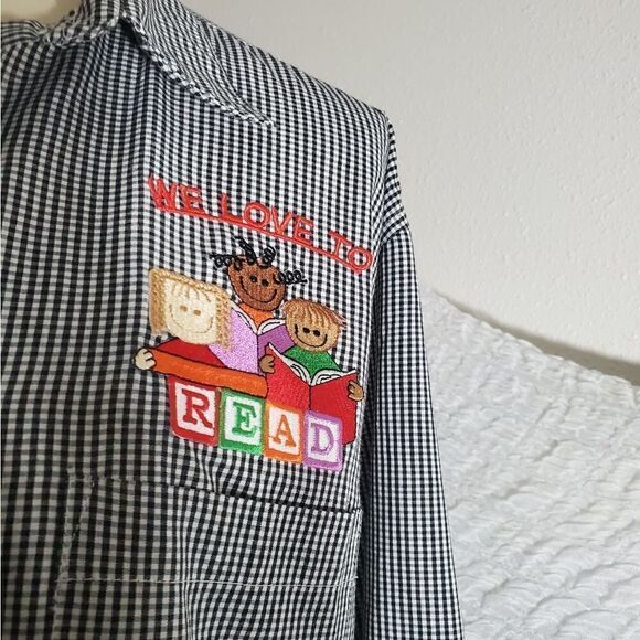 Las Olas VTG "Read" Checkered Shirt Size Large - Picture 8 of 12